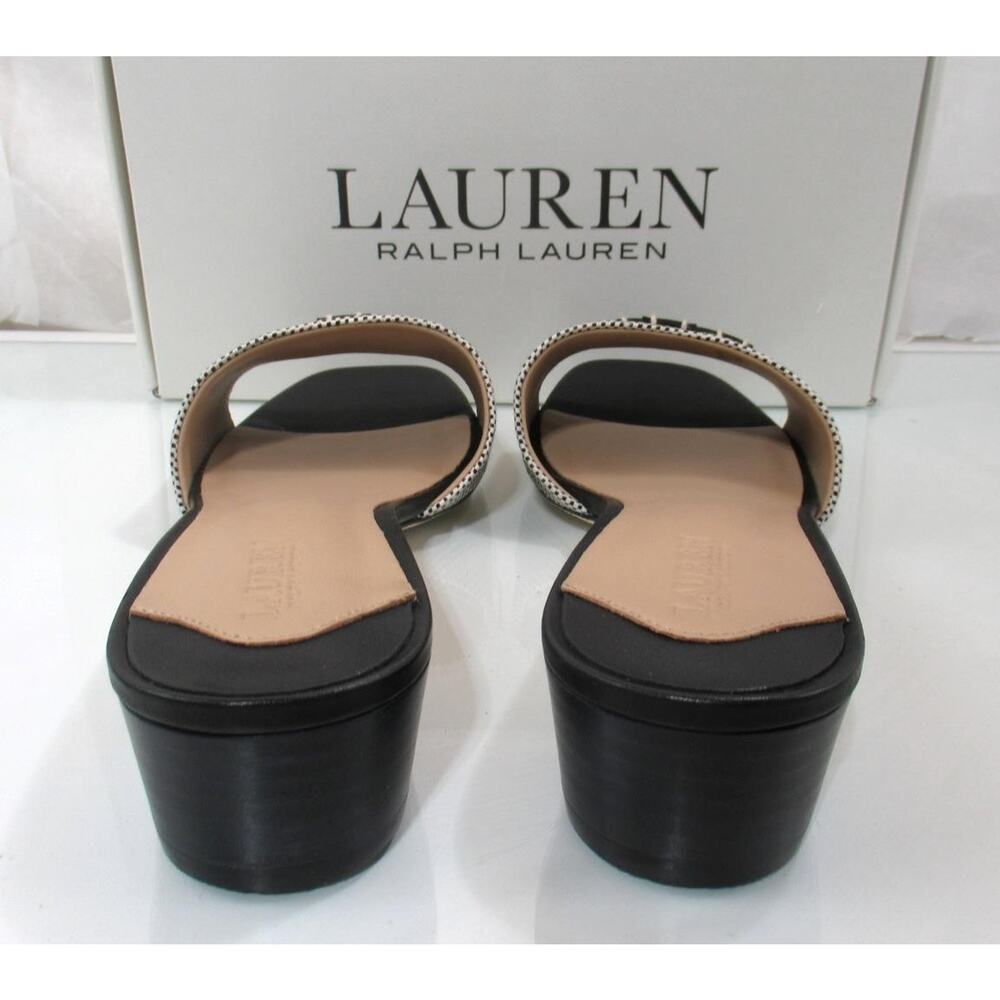 Lauren Ralph Lauren Fay Logo Slide Dress Stacked Heel Sandals Black Size 8.5 - Picture 6 of 8